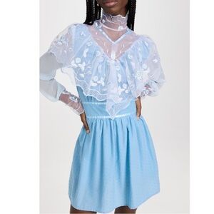 House of Aama Southern Girl Blue Victorian Ruffled Mini Dress Womens 2 New